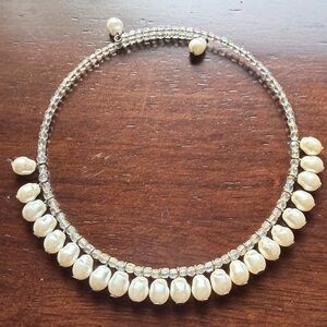 Iridescent Crystal & Teardrop Pearl Choker Necklace Adjustable